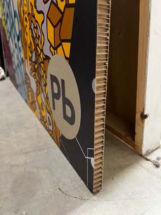 Xaniata sustainable cardboard for stage and set design branded with production bureau's logo