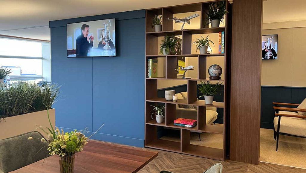 netjets private aircraft solutions lounge area designed and built by production bureaus team, using sustainable materials