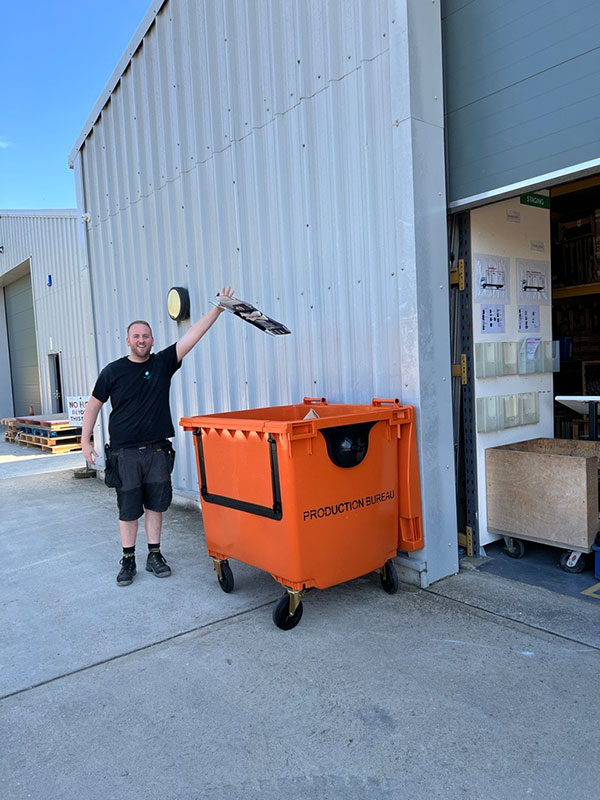 sustainable recycling bins at our warehouses